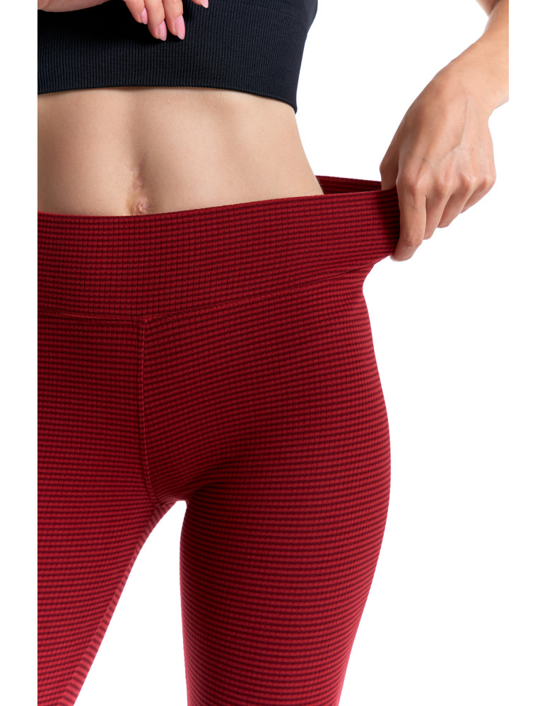 Legginsy - Damskie legginsy z wysokim stanem i prążkowaną strukturą BORDOWY - produkt moraj.pl 3