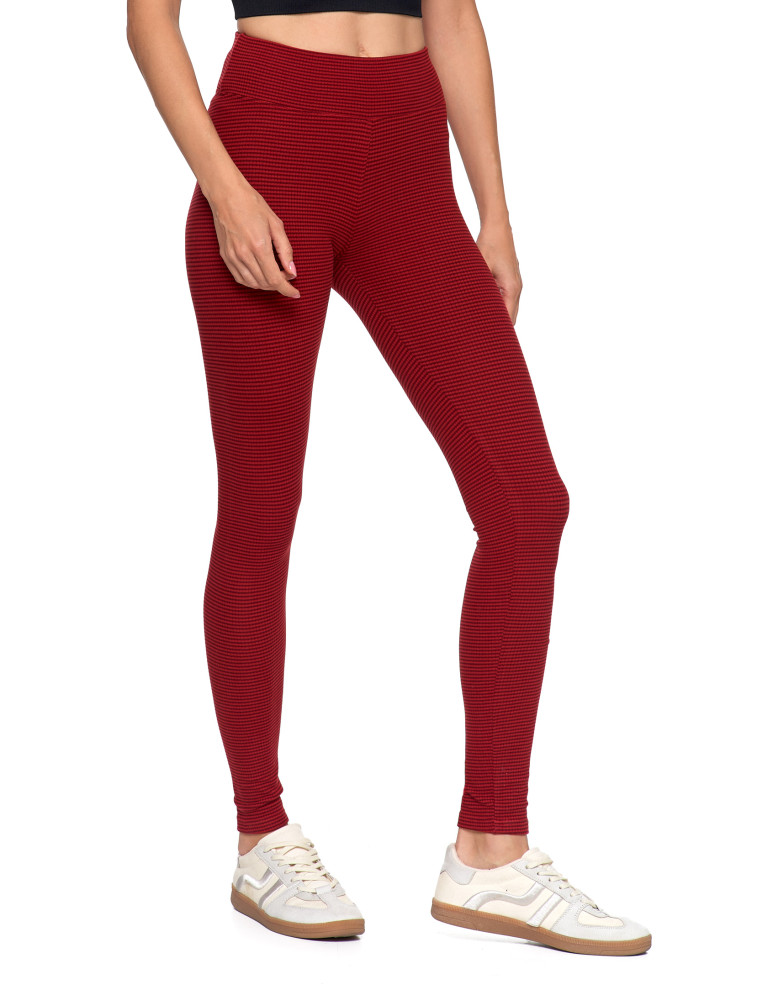 Legginsy - Damskie legginsy z wysokim stanem i prążkowaną strukturą BORDOWY - produkt moraj.pl 7
