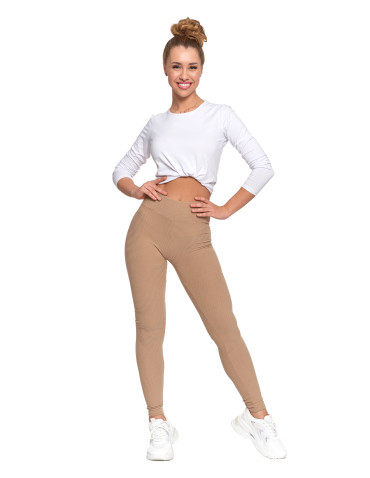 Legginsy - Damskie legginsy z wysokim stanem i prążkowaną strukturą MOKKA - produkt 1
