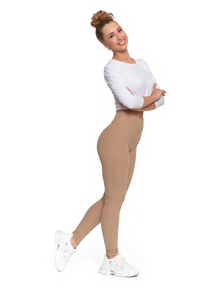 Legginsy - Damskie legginsy z wysokim stanem i prążkowaną strukturą MOKKA - produkt moraj.pl 2