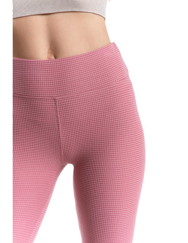 Legginsy - Damskie legginsy z wysokim stanem i prążkowaną strukturą RÓŻOWY - produkt 3