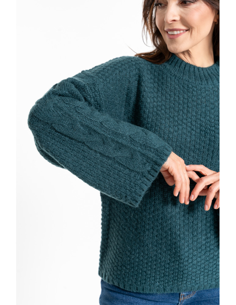 Swetry - Damski sweter luźny z szerokimi rękawami CIEMNY ZIELONY - produkt moraj.pl 5