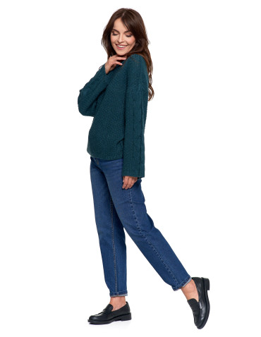 Swetry - Damski sweter luźny z szerokimi rękawami CIEMNY ZIELONY - produkt 8