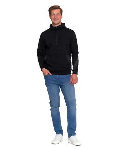 Bluzy - Męska bluza bawełniana rozpinana z kapturem i kieszenią CZARNY - produkt 1