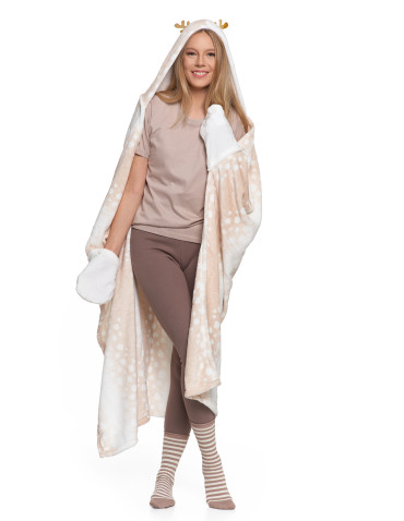 Kocobluzy - Kocobluza damska z motywem renifera koc z kapturem KREMOWY - produkt 2
