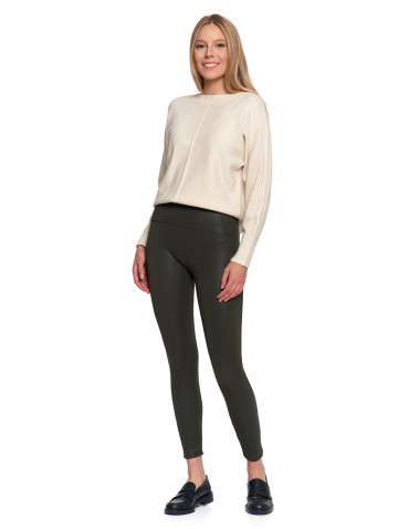Legginsy - Legginsy damskie z wysokim stanem imitujące skórę KHAKI - produkt 1