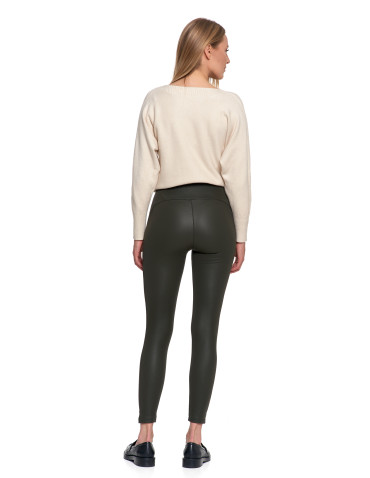 Legginsy - Legginsy damskie z wysokim stanem imitujące skórę KHAKI - produkt 2