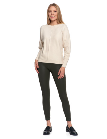Legginsy - Legginsy damskie z wysokim stanem imitujące skórę KHAKI - produkt 6