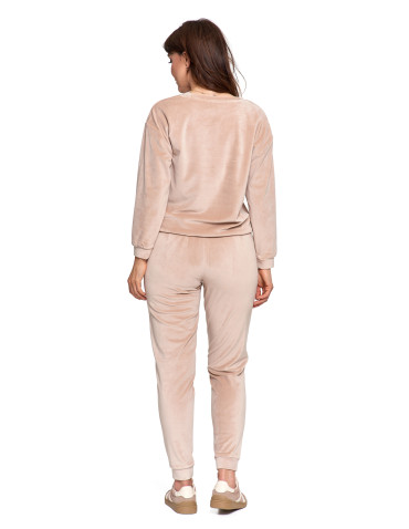 Bluzy - Bluza damska welurowa bez kaptura z haftem BEŻOWY - produkt 11