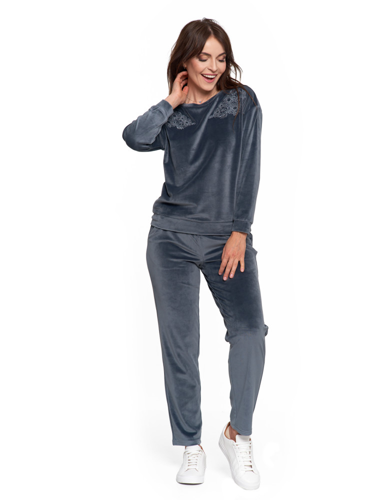 Bluzy - Bluza damska welurowa bez kaptura z haftem GRAFITOWY - produkt moraj.pl 6