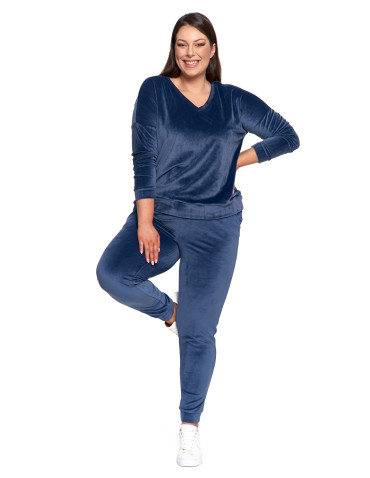 Bluzy - Bluza damska welurowa klasyczna z dekoltem V GRANATOWY - produkt 16
