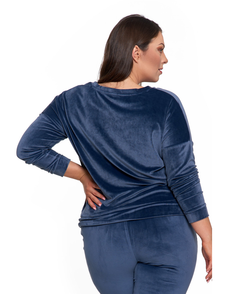 Bluzy - Bluza damska welurowa klasyczna z dekoltem V GRANATOWY - produkt moraj.pl 15