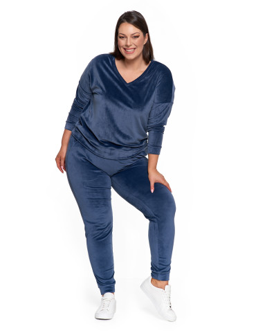 Bluzy - Bluza damska welurowa klasyczna z dekoltem V GRANATOWY - produkt 17