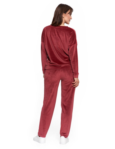 Bluzy - Bluza damska welurowa klasyczna z dekoltem V BORDOWY - produkt 8