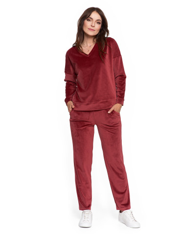 Bluzy - Bluza damska welurowa klasyczna z dekoltem V BORDOWY - produkt 9