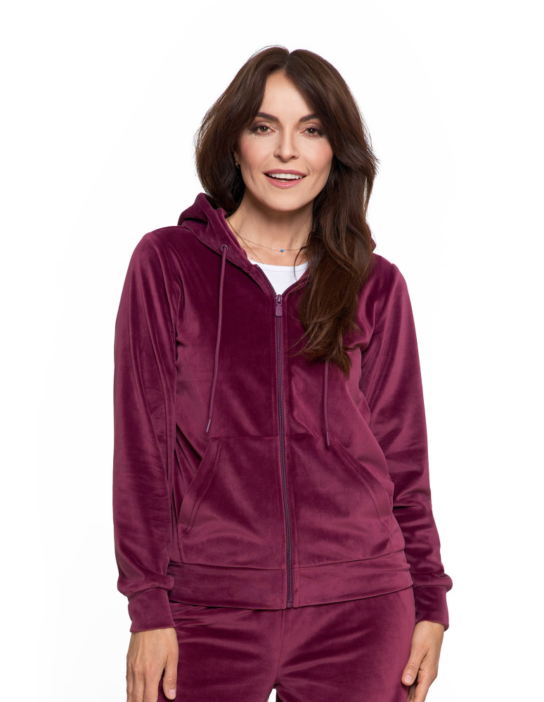 Bluzy - Bluza damska welurowa rozpinana z kapturem i kieszeniami FIOLETOWY - produkt moraj.pl 1