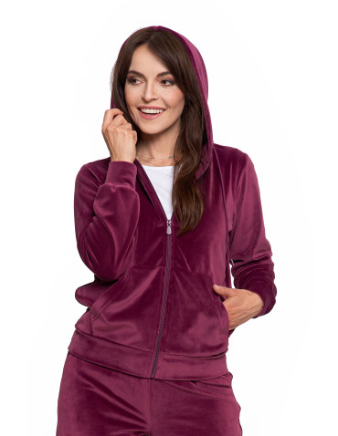 Bluzy - Bluza damska welurowa rozpinana z kapturem i kieszeniami FIOLETOWY - produkt 5