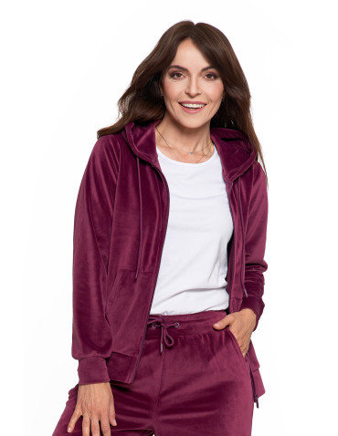 Bluzy - Bluza damska welurowa rozpinana z kapturem i kieszeniami FIOLETOWY - produkt 6