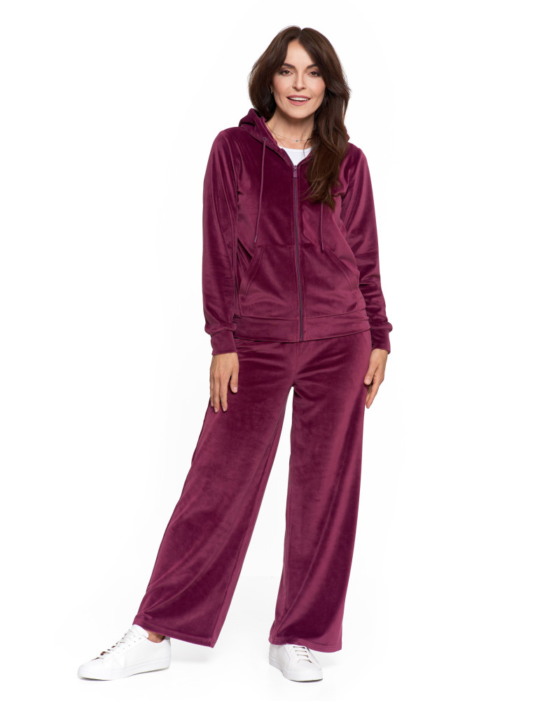 Bluzy - Bluza damska welurowa rozpinana z kapturem i kieszeniami FIOLETOWY - produkt moraj.pl 8