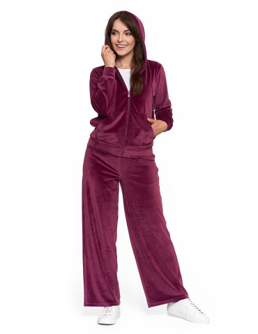 Bluzy - Bluza damska welurowa rozpinana z kapturem i kieszeniami FIOLETOWY - produkt 10