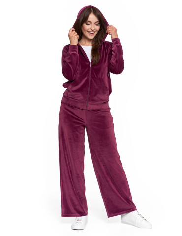 Bluzy - Bluza damska welurowa rozpinana z kapturem i kieszeniami FIOLETOWY - produkt 11