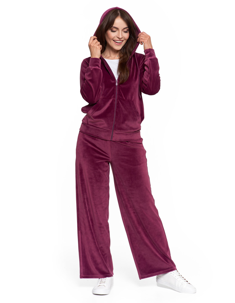 Bluzy - Bluza damska welurowa rozpinana z kapturem i kieszeniami FIOLETOWY - produkt moraj.pl 11