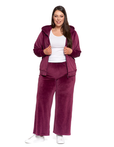 Bluzy - Bluza damska welurowa rozpinana z kapturem i kieszeniami FIOLETOWY - produkt 14