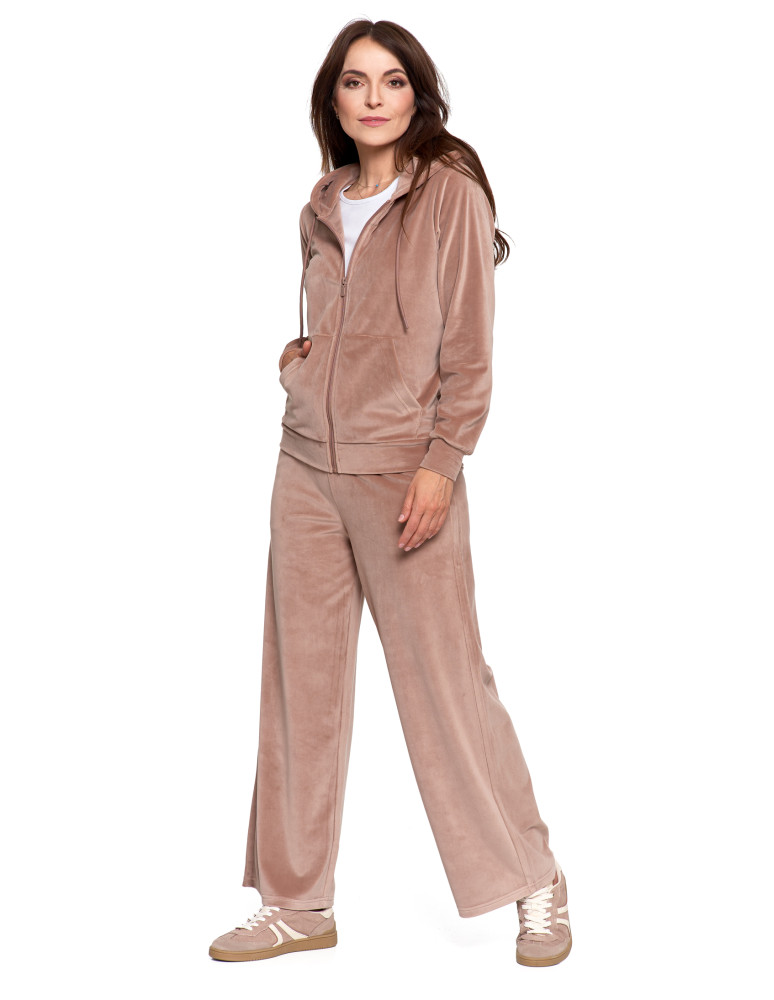 Bluzy - Bluza damska welurowa rozpinana z kapturem i kieszeniami MOKKA - produkt moraj.pl 9