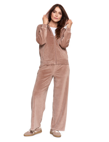Bluzy - Bluza damska welurowa rozpinana z kapturem i kieszeniami MOKKA - produkt 10