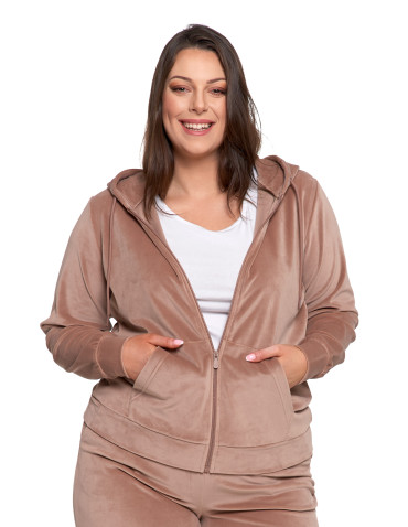 Bluzy - Bluza damska welurowa rozpinana z kapturem i kieszeniami MOKKA - produkt 13