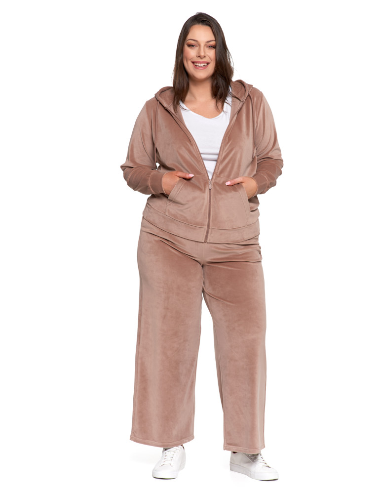 Bluzy - Bluza damska welurowa rozpinana z kapturem i kieszeniami MOKKA - produkt moraj.pl 15
