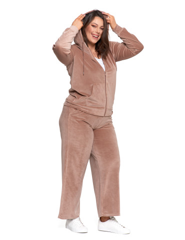Bluzy - Bluza damska welurowa rozpinana z kapturem i kieszeniami MOKKA - produkt 16