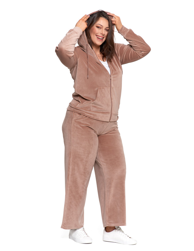 Bluzy - Bluza damska welurowa rozpinana z kapturem i kieszeniami MOKKA - produkt moraj.pl 16