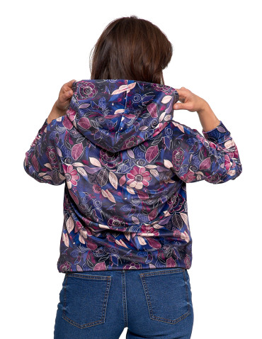 Bluzy - Damska bluza welurowa z kapturem i kieszenią kangurka WZÓR - produkt 2
