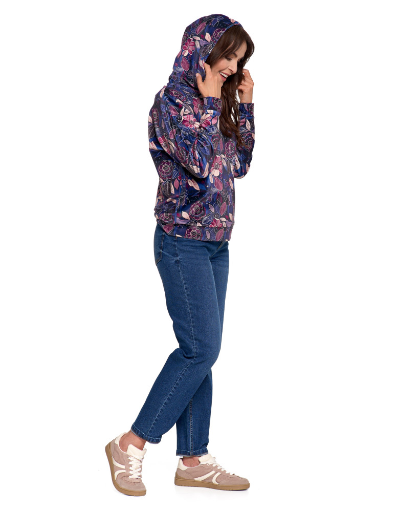 Bluzy - Damska bluza welurowa z kapturem i kieszenią kangurka WZÓR - produkt moraj.pl 7