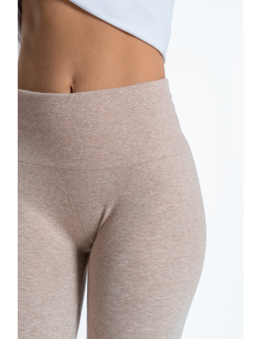 Legginsy - Legginsy damskie ocieplane z wysokim stanem i szerokim pasem BEŻOWY - produkt 5