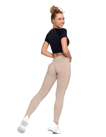 Legginsy - Legginsy damskie ocieplane z wysokim stanem i szerokim pasem BEŻOWY - produkt 6