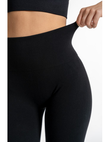 Legginsy - Legginsy damskie ocieplane z wysokim stanem i szerokim pasem CZARNY - produkt 4