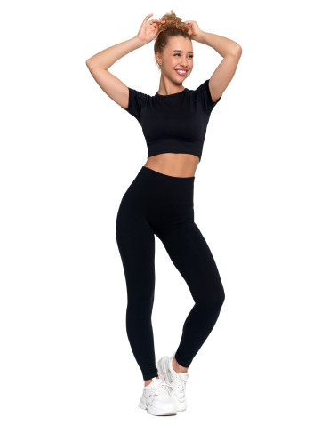Legginsy - Legginsy damskie ocieplane z wysokim stanem i szerokim pasem CZARNY - produkt 6