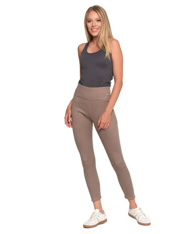 Legginsy - Prążkowane legginsy damskie z wysokim stanem ocieplane MOKKA - produkt 31
