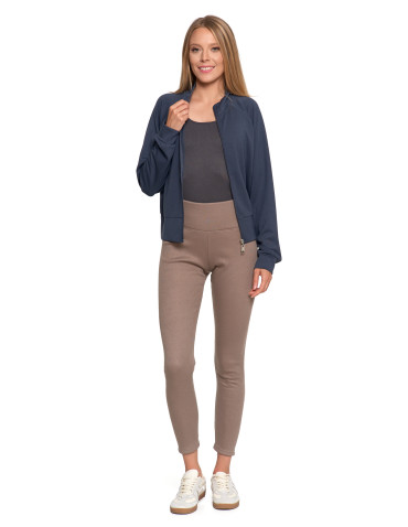 Legginsy - Prążkowane legginsy damskie z wysokim stanem ocieplane MOKKA - produkt 33