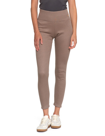 Legginsy - Prążkowane legginsy damskie z wysokim stanem ocieplane MOKKA - produkt 37