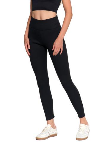 Legginsy - Prążkowane legginsy damskie z wysokim stanem ocieplane MOKKA - produkt 51