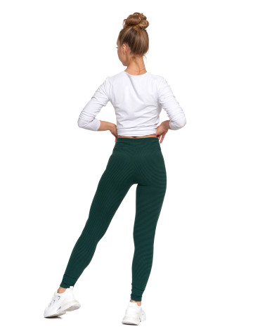 Legginsy - Damskie legginsy z wysokim stanem i prążkowaną strukturą ZIELONY - produkt 3
