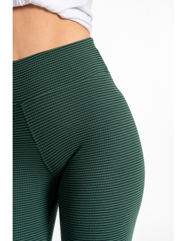 Legginsy - Damskie legginsy z wysokim stanem i prążkowaną strukturą ZIELONY - produkt 6