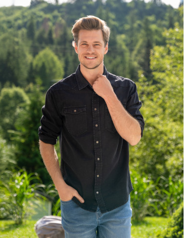 Koszulki, topy, koszule - Koszula męska jeansowa denim klasyczna CZARNY - produkt 13