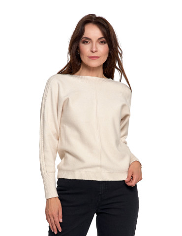 Swetry - Sweter damski wiskozowy o luźnym kroju KREMOWY - produkt 1