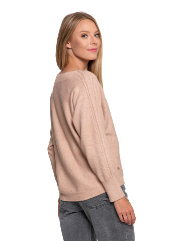 Swetry - Sweter damski wiskozowy o luźnym kroju BRĄZOWY - produkt 6