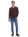 Koszulka męska longsleeve z dekoltem w serek i haftem BRĄZOWY