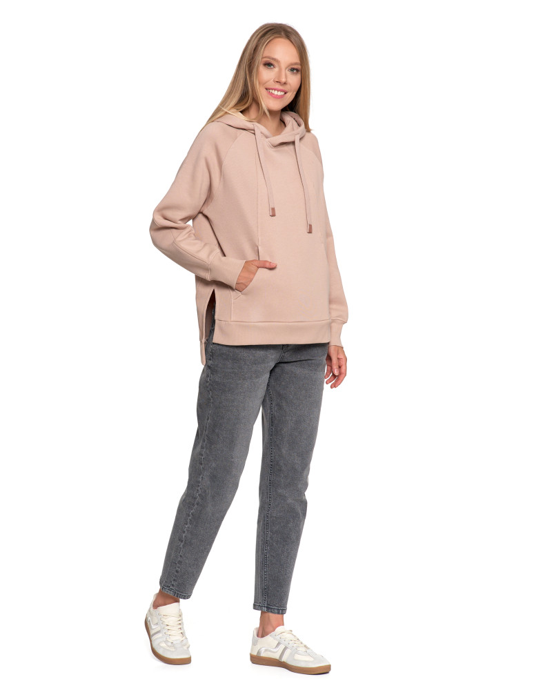 Bluzy - Bluza damska dresowa bawełniana luźna ocieplana BEŻOWY - produkt moraj.pl 3